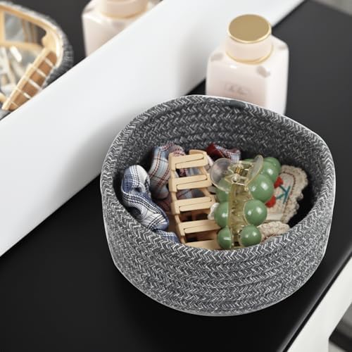 Small Woven Cotton Rope Baskets, Set of 3, Grey - Image 7