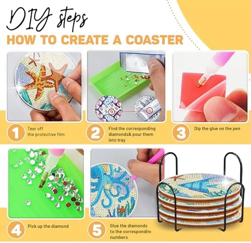 8 Pcs Ocean Animal Shaped Diamond Painting Kits, Diamond Painting Kits with Holder Ocean Animal, Diamond Art Coasters for Beginners Adults - Perfect Art Craft Supplies Gift!… (Ocean Animal) - Image 3