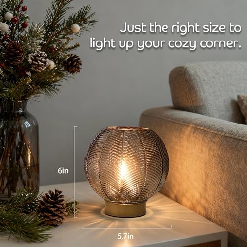 LUSHARBOR Battery Operated Decorative Glass Table Lamp with Timer Amber - Image 5
