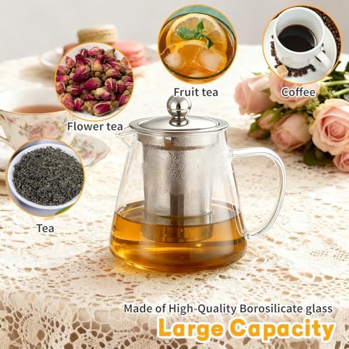 Glass Teapot with Stainless Steel Infuser, Borosilicate Glass Tea Maker, Stovetop Safe (550ML) - Image 4