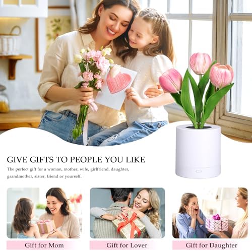 Lifnatty Tulips Flower Lamp Gifts for Women, Birthday Gifts for Sister, Daughter, Wife, Girlfriend - Rechargeable Dimmable Flower Table Lamp Decor, Cute Tulip Night Light Mom Present - Image 3