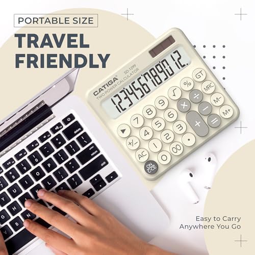 CATIGA Mechanical Switch Calculator with Solar and Battery Dual Power, 12-Digit Large LCD Display, Aesthetic and Cute Desktop Calculator with Big Button, for Home, School and Office Use, SD-1299 - Image 6