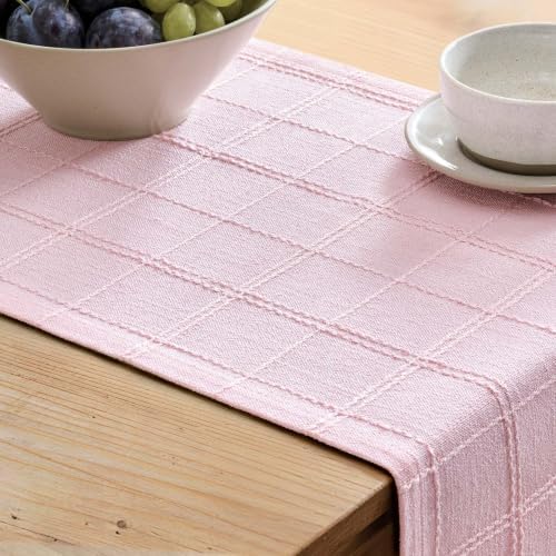 ZeeMart Linen Checked Farmhouse Table Runner, 13x90 Inches Pink - Image 5