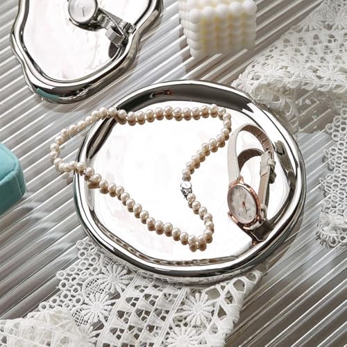 Jewelry Tray Holder, Chubby Ceramic Jewelry Tray Cloud Tray Cute Cloud Shape Trinket Dish Ring Dish Holder Jewelry Organizer Aesthetic Room Decor(Silver#1) - Image 5