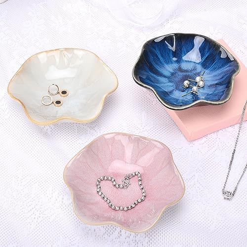 Ceramic Jewelry Dish, Lotus Leaf Decor Ring Tray, Small Key Bowl, Trinket Holder, Catch All Tray for Necklace Earrings, Nightstand Decor for entryway Table Home for Women Mom Friend Sister (Pink) - Image 3