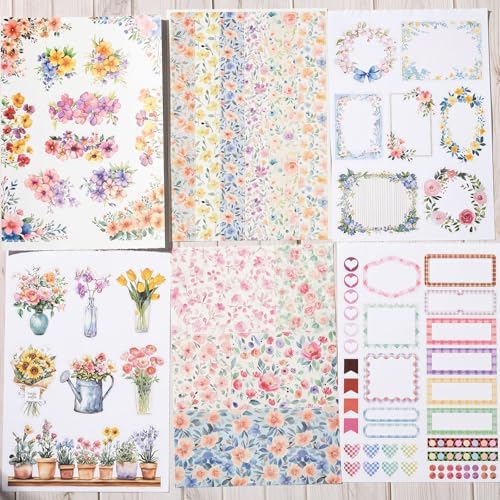 YagCu Flower Journaling Stickers, Floral Scrapbook Sticker, Florist Junk Journal Supplies, Pre-Cut Aesthetic Scrapbooking for Women, Spring Green Decorative Bullet Planner Arts - Image 4