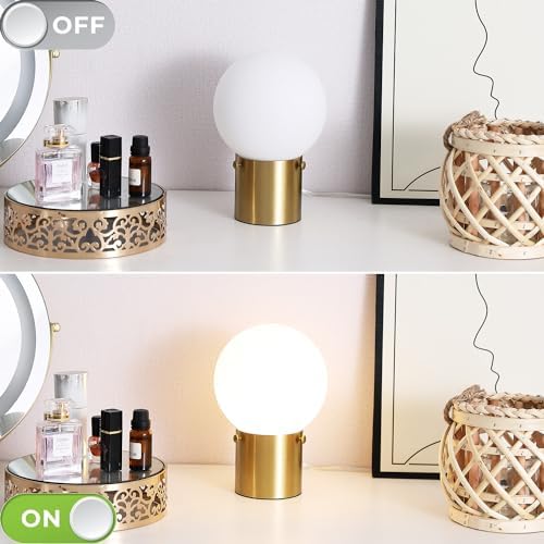 Somniferous Gold Table Lamps Set of 2, Small Bedside Lamps with Frosted Glass Globe Shade, Mid Century Modern Lamp, Nightstand Lamps for Bedroom Living Room Dorm, 7W LED Bulb Included - Image 5