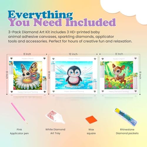 Small Diamond Art Painting Kits 3 Pack Butterfly Deer Penguin Round Drill - Image 6