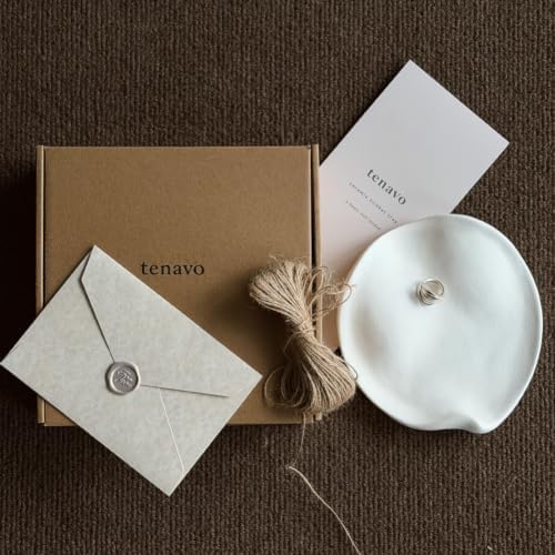 Ceramic Jewelry Dish, 6.3 in, Gift Box and Card, Warm Ivory by Tenavo