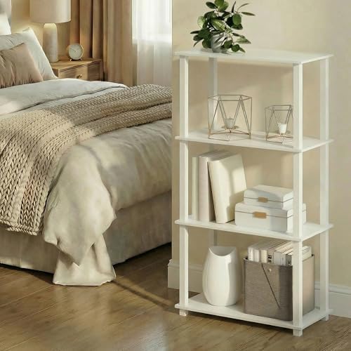 Furinno Turn-S-Tube Storage Shelves, 4-Tier Book Shelf, Corner Shelf, Toolless Open Frame Standing Shelves, for Organization and Storage, Living Room, Garage, Home Office, White - Image 5