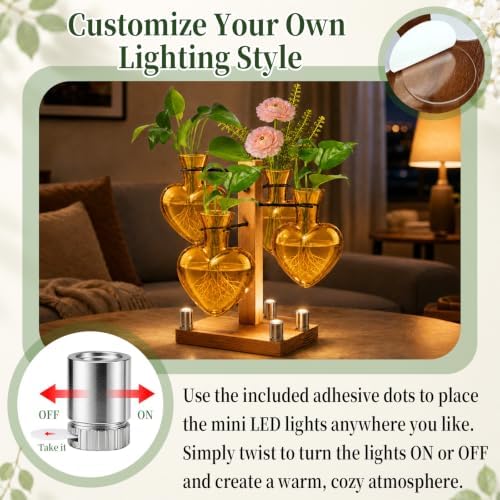 Plant Terrarium Propagation Station with 4 Heart Glass Vases - Amber - Image 5