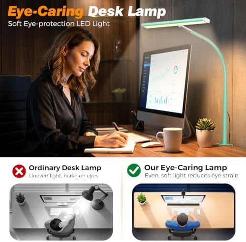 Airlonv LED Desk Lamp with Clamp, 17" Stepless Dimming Light, Mint Green - Image 6