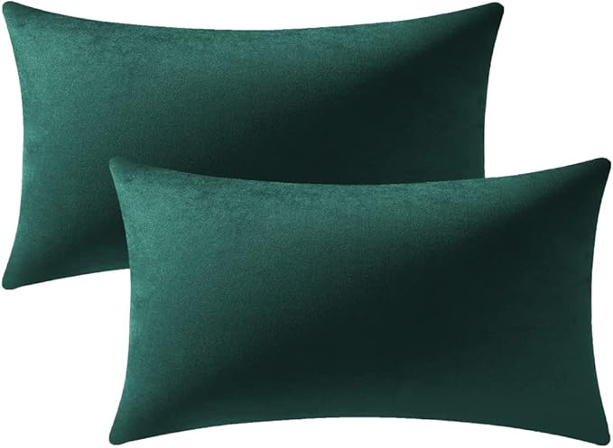 Decorative Pillow Covers 12x20 Green Christmas: 2 Pack Cozy Soft Velvet Rectangular Throw Pillow Cases for Farmhouse Home Decor