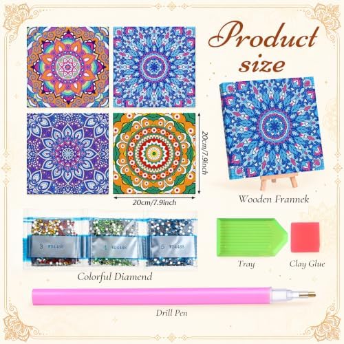 Frienda 4 Pcs Mini Mandala Framed Diamond Painting Kits, 8 x 8 in - Image 4