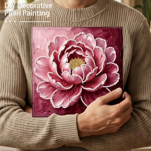 LQCrafK DIY Pearl Art Painting Handcraft Kit for Adults Beginners with Tools and Framed Painting, Creative Design,Self-Adhesive, Healing Stress-Relieving Home Wall Decoration-Flower - Image 3