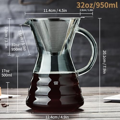 Unbreakable - Pour Over Coffee Maker with Permanent Stainless Filter 27 fl oz, Thickened Heat-Resistant Borosilicate Glass Dripper Coffee Brewer, Stovetop Safe, Ink - Image 4