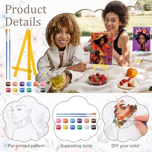 Blosssound 10 Set Pre Printed Canvas Pre Drawn Canvas Painting with Easel Kits 5" x 7" Outline Painting Panels for Beginners, DIY Craft Project, Party Favor, Home Decors(Flower Lady) - Image 3