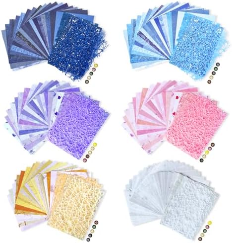 156 Sheets Textured Scrapbook Paper & Mesh Fabric Assorted Set, 30 Buttons by Unknown
