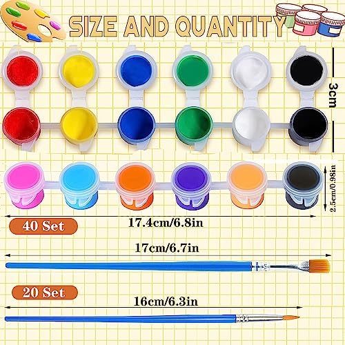 DUA MAIGA 280 Pcs Washable Acrylic Paint for Kids Arts and Crafts, 20 Gouache Watercolor Paint Sets of 12 Colors for Party Classroom Painting Supplies, 20 Flat and 20 Pointed Brushes - Image 3