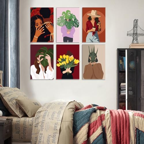 Tucocoo 6 Pack Woman Plants Paint by Numbers Kits for Adults Beginners 8x12 inch Minimalist No Face Lady Girl Portrait Acrylic Oil Number Painting Kits for Adults Perfect for Gift Home Decor - Image 5