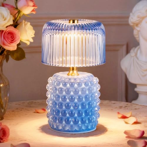 Small Battery Operated Lamp with Timer, Pearl, Blue by SisiHokai