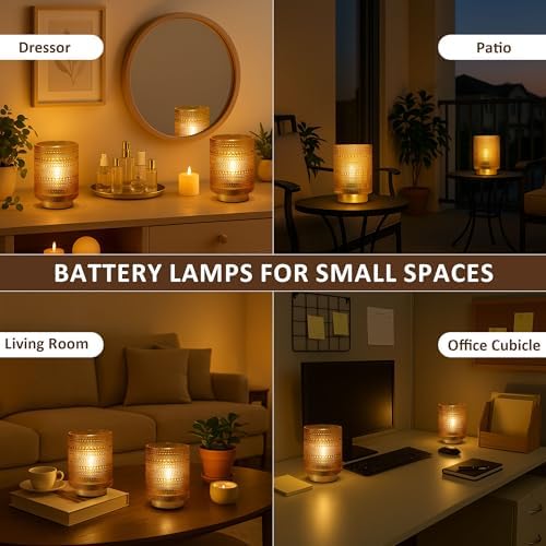 2 Pack Battery Operated Decorative Aesthetic Lamp with Timer for Bedside,Small Cordless Table Lamps with LED Warm Bulb for Bookshelf/Entryway/Nightstand/Dorm/Coffee Table/Office Cubicle Decor(Golden) - Image 5
