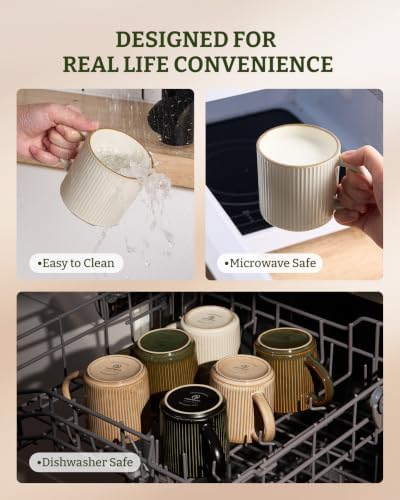 famiware Coffee Mug Set of 6, Star 12 oz Ceramic Mugs Cups Set with Handle - Image 5