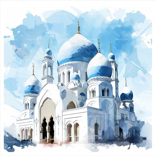 TAOPAOLAB Islamic Architecture Digital Painting Kit for Adults - DIY Blue Dome Mosque Oil Painting on Canvas 7.87x7.87In, Framed Acrylic Paint Kit, Good for Beginners, Home Decor or Gift Artwork by Unknown