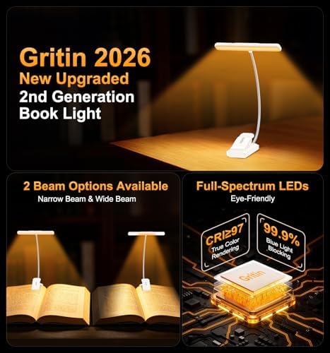 Gritin 2026 Gen 2 Book Light for Reading- 32 Eye Caring Full Spectrum LED - Image 2