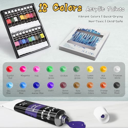 Paint Set for Kids & Adults with 18 Acrylic Paints,Canvas & Easel - Image 4