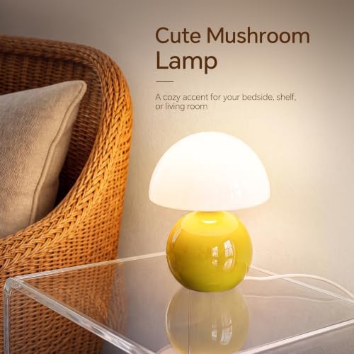 Dawnwake Mushroom Lamp Table Lamp for Bedroom-Small Desk Table Lamps,Yellow - Image 2