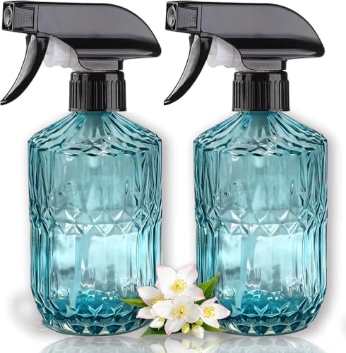 2pack Glass Plant Mister Spray Bottle 360° Nozzle for Hair Cleaning Blue by ESSGUO