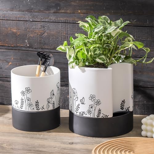 Nihow Self Watering Pots for Indoor Plants,8 Inch,White,Hand Painting - Image 5