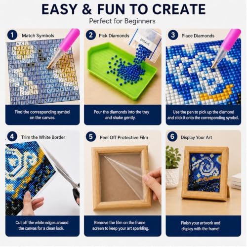JATOK Square Diamond Art Kit for Adults with Frame, Starry Night 4 x 4 in - Image 5