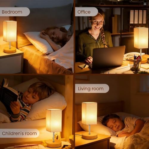 Small Table Lamp for Bedroom, Bedside Lamp with 3000K Warm LED Bulb Included, Nightstand Lamp for Living Room Office Dorm Kids Room, Easy Assemble Minimalist Cream Shade & Wood Base(5W) - Image 6