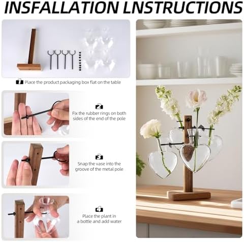 Plant Propagation Station Whith Acacia Wood Stand, 4 Heart Glass Vases - Image 4