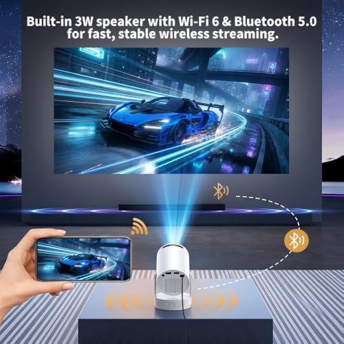 Mini Projector with WiFi and Bluetooth, Portable Projector Support 5w Soundbase Speaker, 170 ANSI, Auto Vertical Keystone, 210° Rotation Smart Projector Proyector for Home Bedroom Outdoor, HY300 Ultra - Image 3