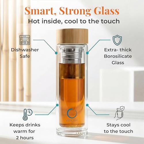 Pure Zen Tea Glass Tea Infuser Bottle, Leakproof, Tea Tumbler with Infuser - Image 7