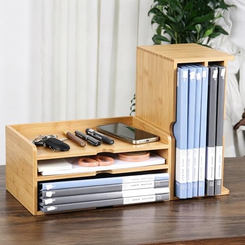 Bamboo Desk File Organizer, Stackable A4 Paper Tray Mail Holder for Office - Image 3