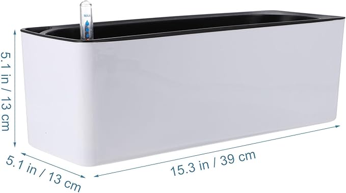 GANAZONO Rectangular Plastic Self-Watering Plant Pot with Water Level Indicator and Railing Support for Indoor Outdoor Gardening, Small Automatic-Watering Flowerpot Set