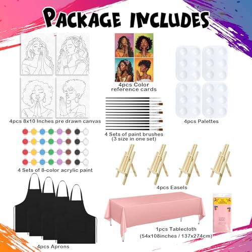 4 Pack Sip and Paint Kit for Adults Pre Drawn Canvas for Painting Pre Printed Stretched Canvas DIY Art Party Set Date Night Girls Game (Pray Girl,8x10 Inches) - Image 3