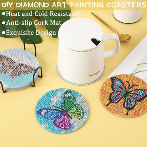 UPINS 8Pcs Butterfly Diamond Art Painting Coasters for Drinks - Image 6