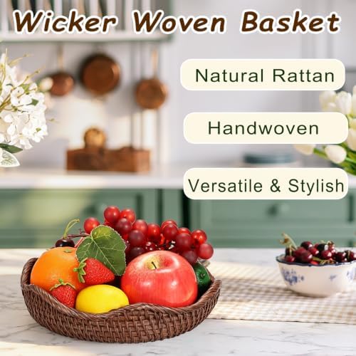 Hipiwe Decorative Key Bowl 8.5" Round Basket Bowl Handwoven Rattan Basket - Image 6