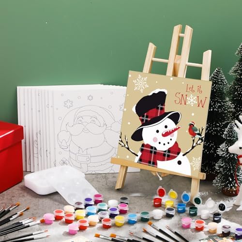 Ctosree 12 Pack Paint and Sip Kit Pre Drawn Canvas, Cute Xmas, 8x8'' - Image 2