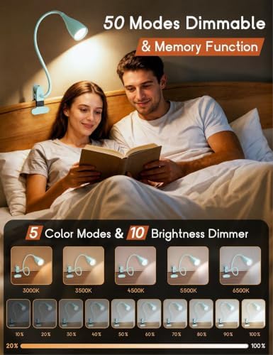 Reading Light for Book in Bed,Clip on Light Reading Lamp with Adapter Teal - Image 2