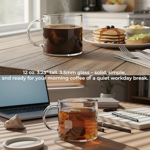 Aquach 12oz Glass Mugs Set of 4, Clear Borosilicate Cups with Handle - Image 3