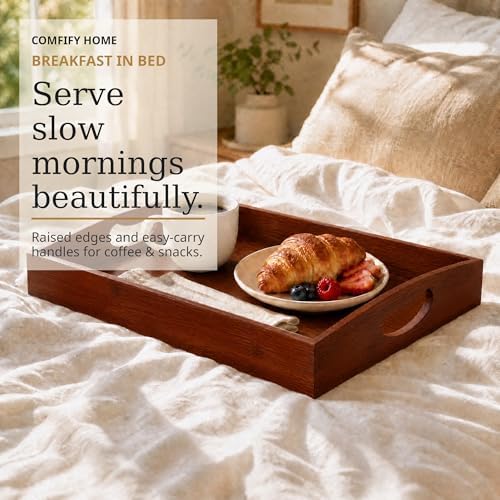 Comfify Dark Brown Bamboo Serving Trays Set of 3 – Nesting Ottoman Trays - Image 4
