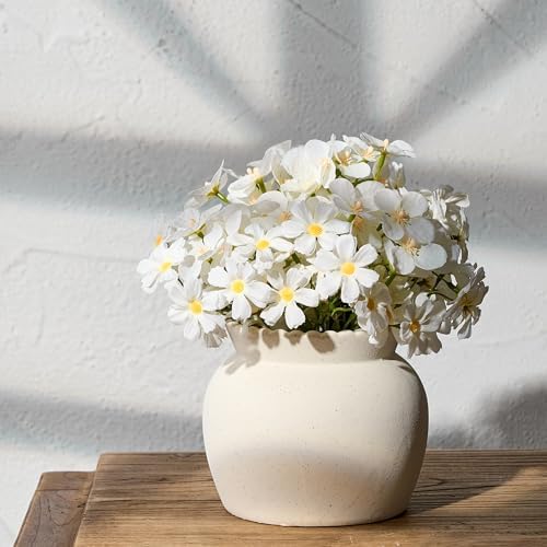 SIDUCAL Ceramic Flower Vase with Wide Mouth Lace, 4.8 Inch Pottery Rustic Farmhouse Boho Vases, Small Terracotta Vase for Home Decor, Table, Living Room, Bathroom, Shelf, Wedding, White by SIDUCAL