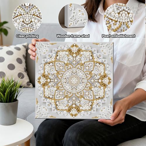 Pearl Art Kits Painting for Adults, DIY Mindfulness Therapy with Framed Canvas and Tools, Beginner Wall Decor-Mandala01 - Image 3