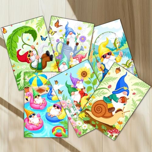 Tucocoo 6 Pack Gnome Paint by Numbers Kits 8x12 inch Seasonal Gnome Scenery Painting for Adults Beginner DIY Oil Acrylic Pigment Dwarf in Spring Summer Drawing Paintwork Sets for Friends/Family Night - Image 4